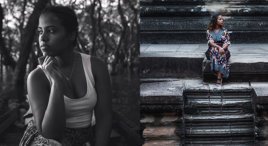 Adrienne Ables-Sinclair in Siem Reap, Cambodia (left) and Angkor Wat, Cambodia (right). 